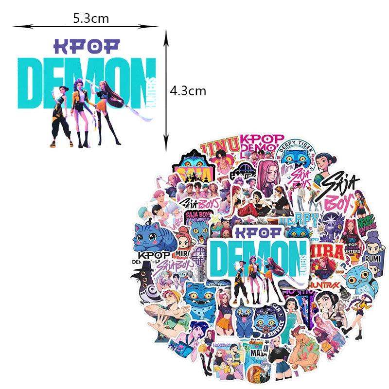 A collection of KPOP Demon themed birthday party decorations including figures and props.