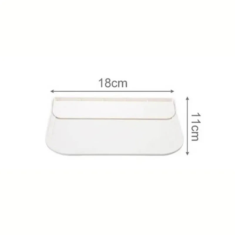 A white foldable no-drill wall shelf measuring 18cm long and 11cm high.