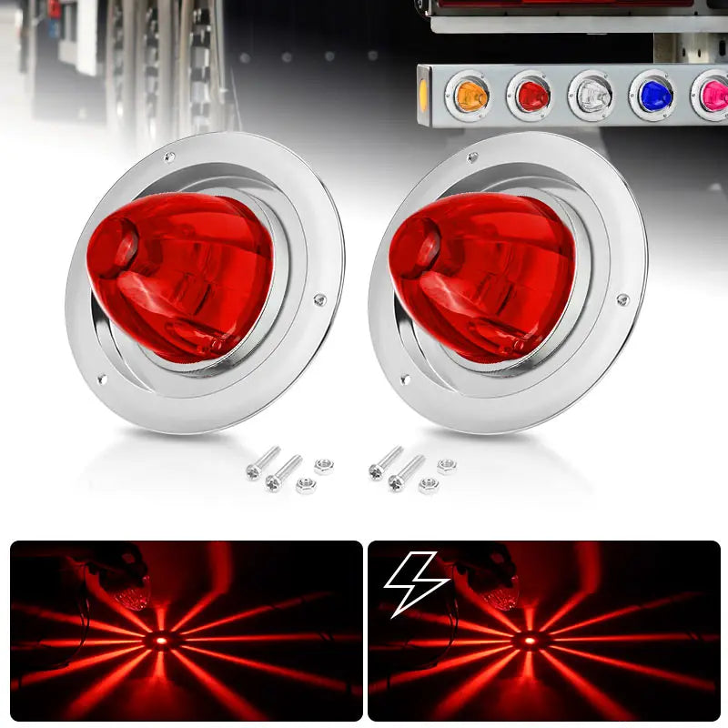 Pair of red watermelon LED marker and turn signal lights for trucks, trailers, and RVs