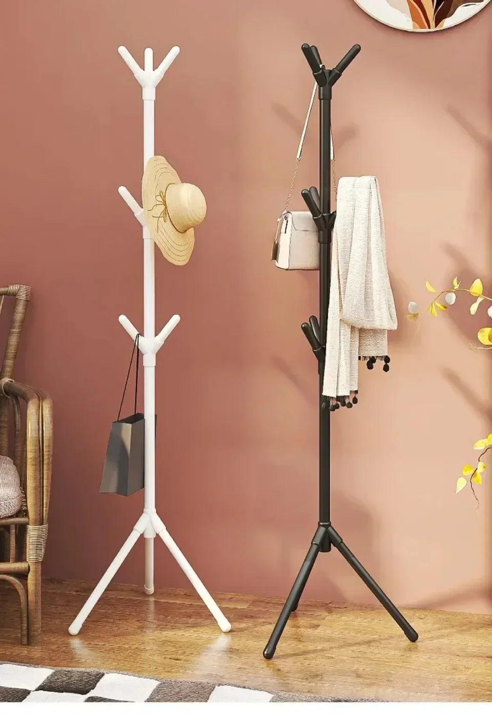 Vertical Tree Branch Coat Rack with 3 Hooks