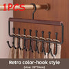 Wall-Mounted 8-Hook Organizer Rack (Iron & Wood)