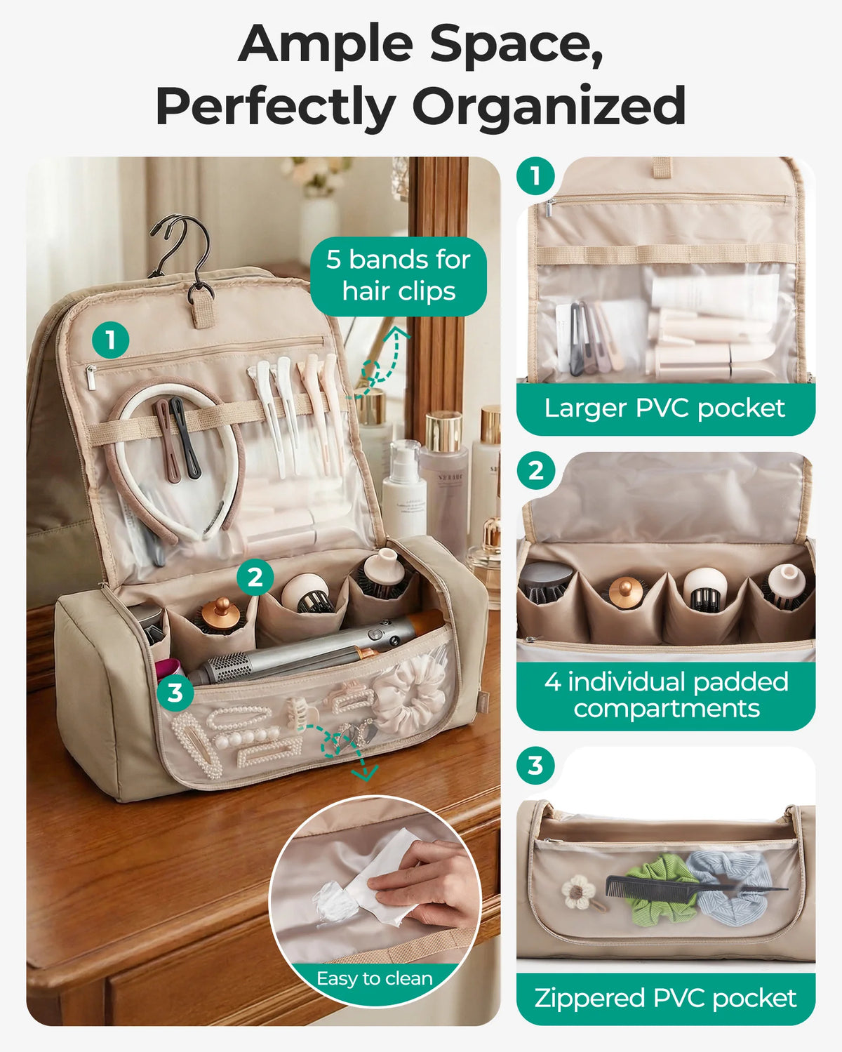 Travel Hair Tool Organizer with Hanging Hook