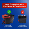 مقارنة بين رأس ممسحة نظام EasyWring ذي الخزان الواحد ورأس ممسحة نظام RinseClean ذي خزانين غير متوافق.