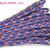 A bundle of red, blue, and white paracord rope with a diamond pattern.
