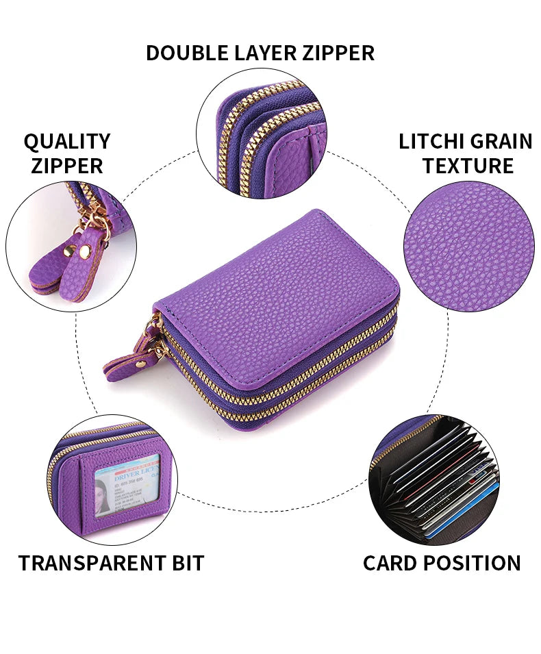 PU Leather Women's Multi-Slot Zipper Wallet Card Holder