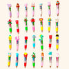 A collection of colorful kawaii ballpoint pens in various shapes and colors suitable for party favors or classroom prizes.