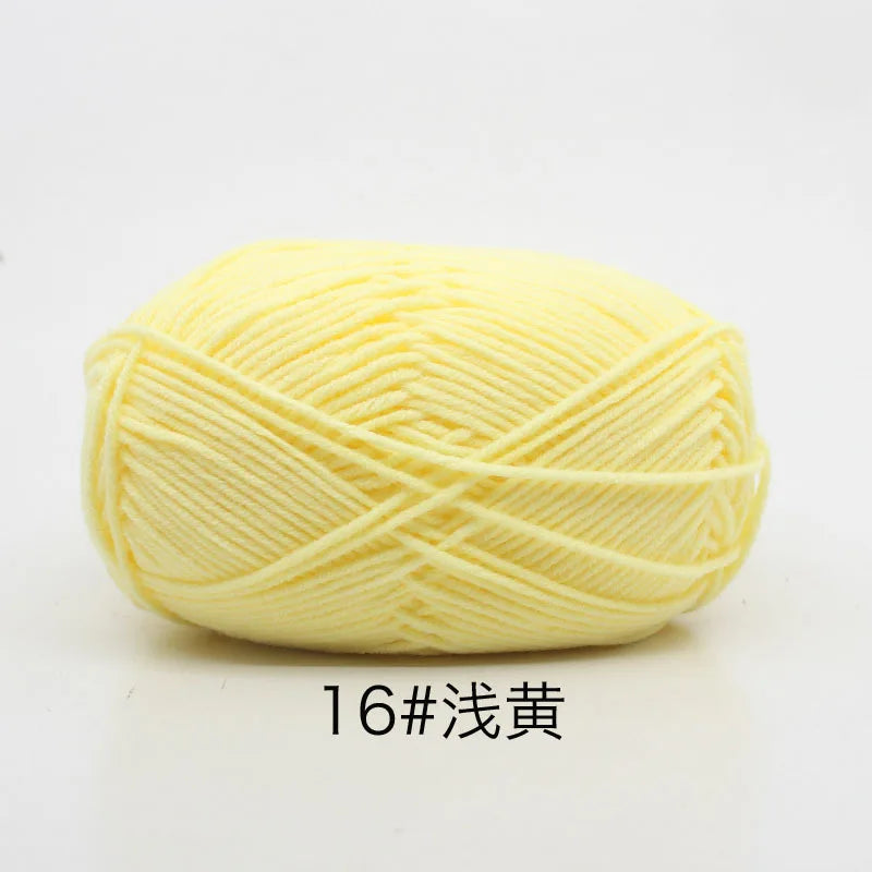 A ball of yellow 16# cotton yarn for knitting and crochet.