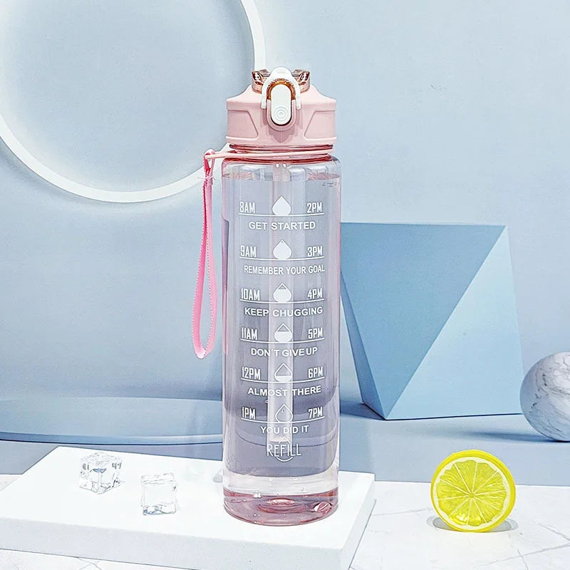 Motivational Time-Marker Water Bottle with Straw