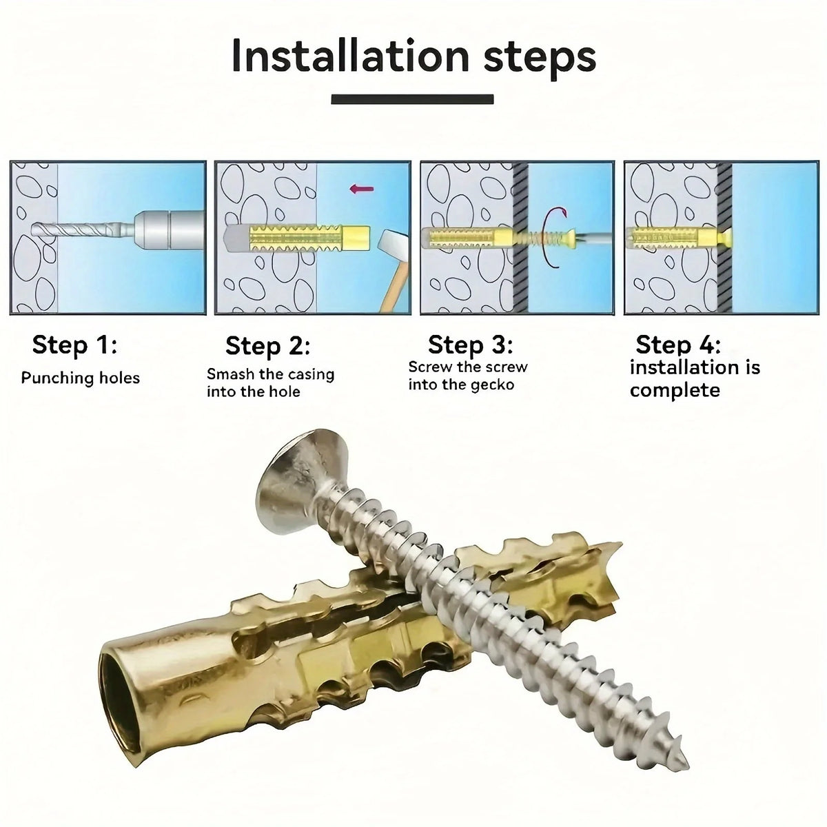Iron Sawtooth Gecko Expansion Screws for Drywall (50-Pack)
