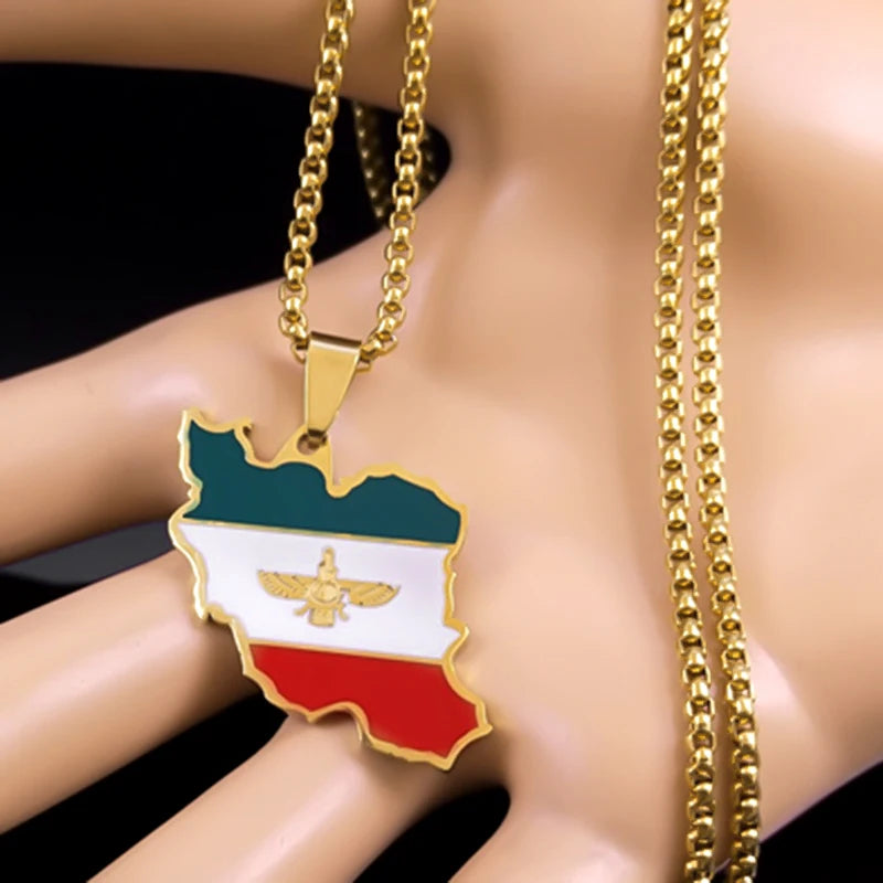 Stainless Steel Map Flag Pendant Necklace