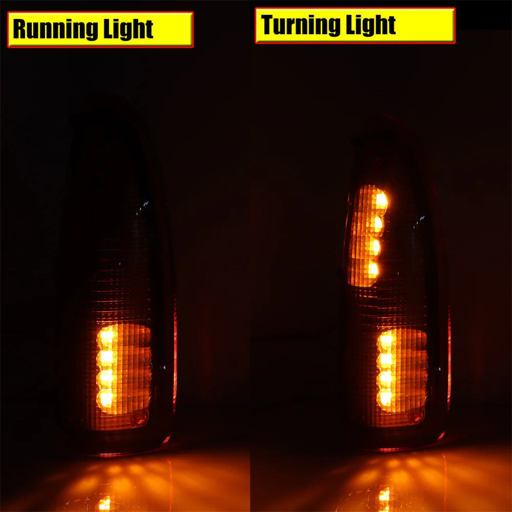 Close-up view of an amber LED running light and turning light assembly for a vehicle.