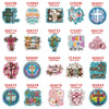 A set of ten acrylic hair bow decorations featuring various crosses, Jesus imagery, and religious symbols in colorful designs