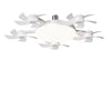 A white remote control LED ceiling fan with multiple blades and a central light fixture.