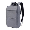 A gray slim expandable laptop backpack with padded protection and a black strap.