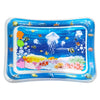 A blue inflatable baby water play mat filled with various floating sea creatures and toys.