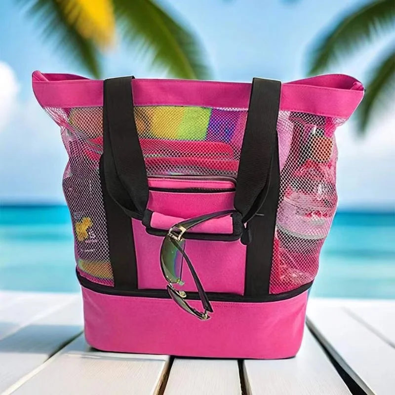 Insulated Mesh Beach Tote with Cooler Compartment