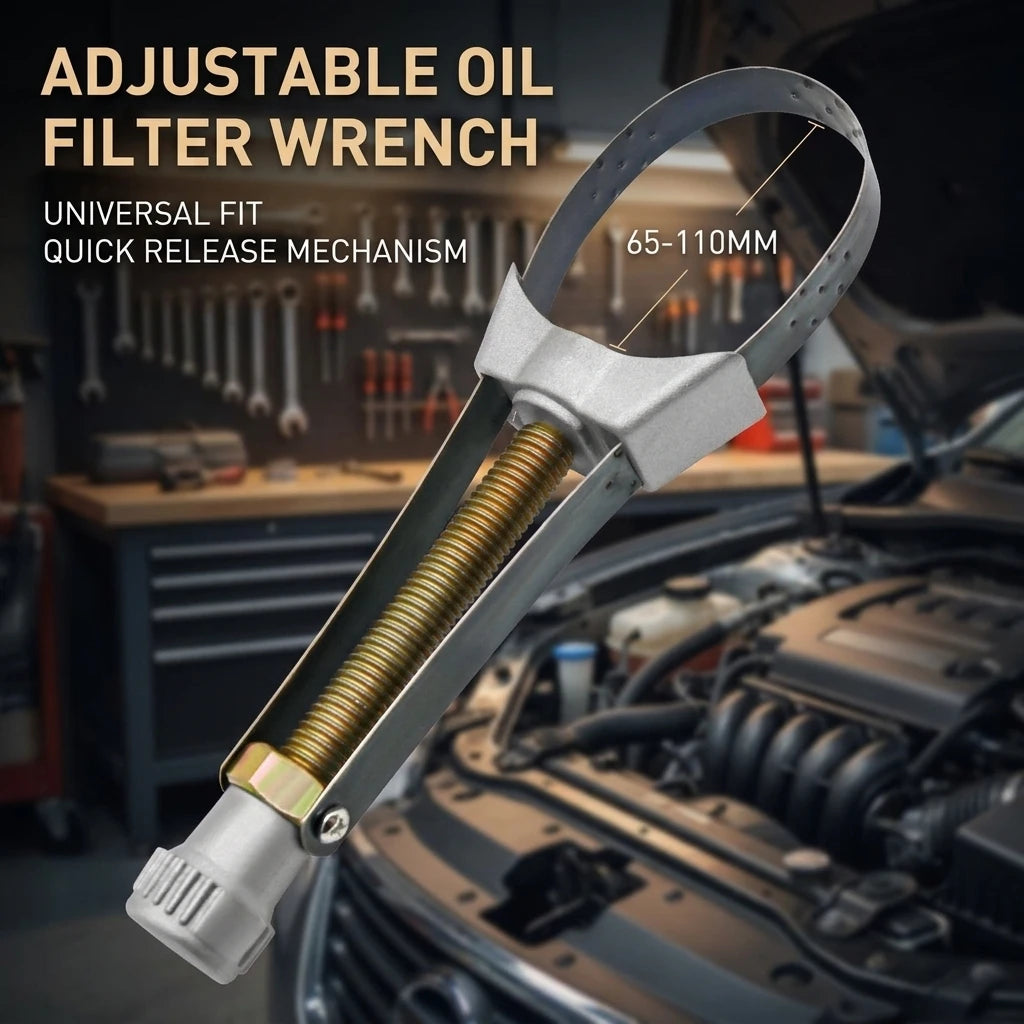Adjustable Oil Filter Removal Wrench with Flexible Metal Strap