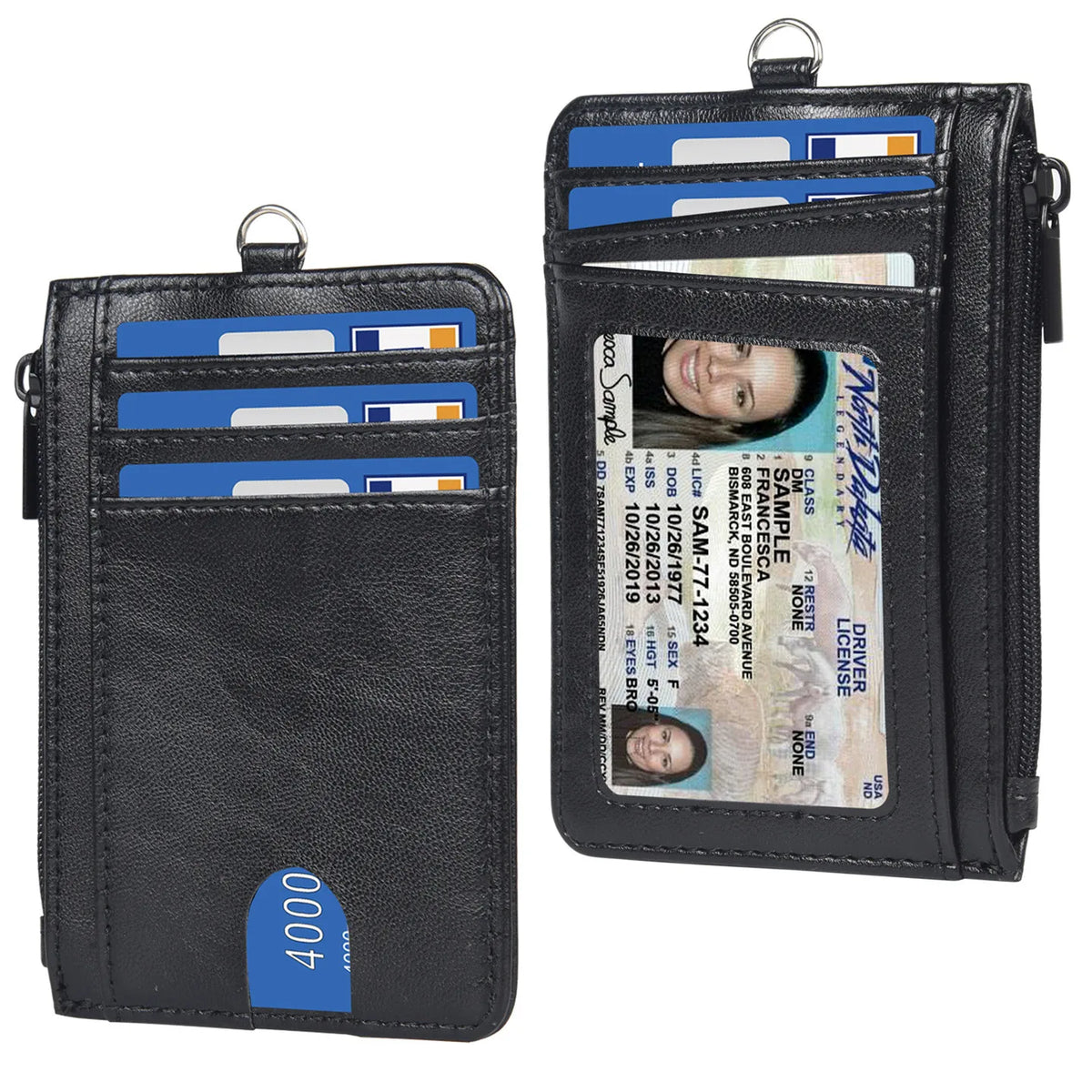 Premium PU Leather Badge Holder with Zipper and Lanyard
