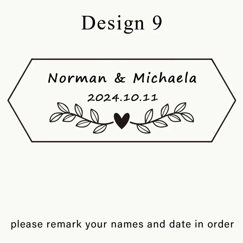 Design 9 template featuring a framed design with the names Norman & Michaela and the date 2024.10.11