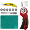 A set of 45mm rotary cutter sewing kit including a cutter, cutting mat, ruler, and spare blades.