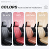 Four colors of black, red, brown, and beige car seat covers displayed on a dark background.