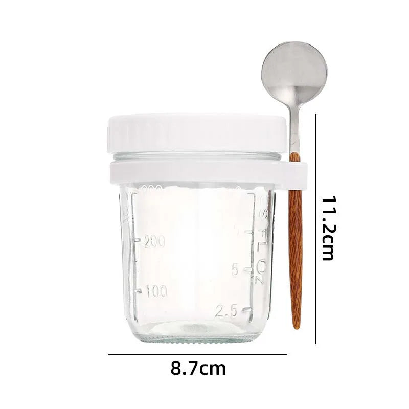 Glass Overnight Oats Container with Lid and Spoon
