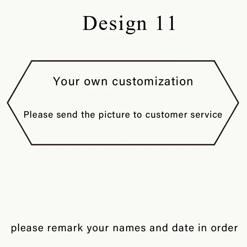 Design 11 template showing instructions to send a picture for customization and remarking names and date.