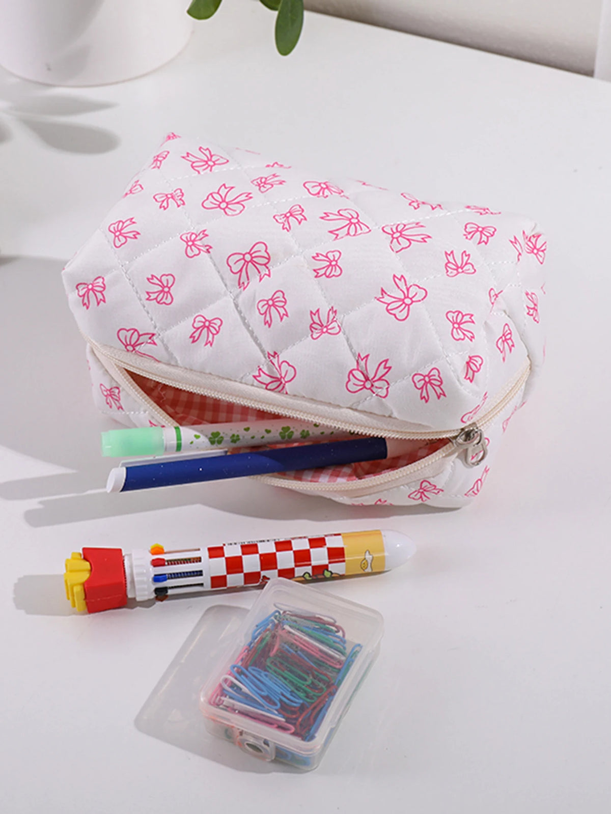Bowknot Print Makeup Bag - Large Capacity Travel Toiletry Organizer