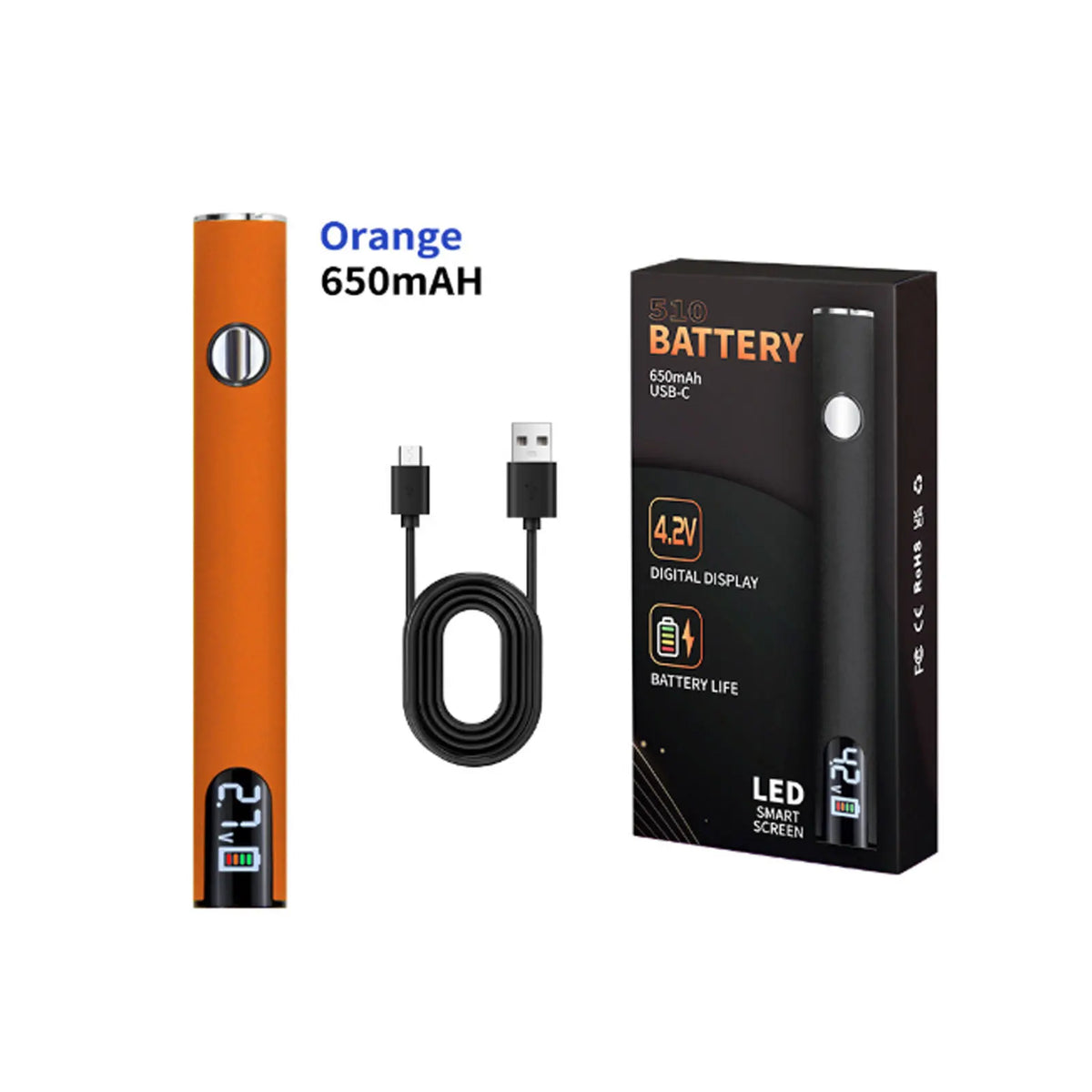 Orange 650mAh battery and a black battery pack for a cordless soldering iron.
