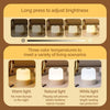 A set of white rechargeable touch and remote control night lights demonstrating warm, natural, and white light options.
