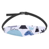 Black adjustable baby car seat sleeping headrest with a strap and colorful fabric design