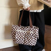 Corduroy Checkerboard Tote Bag with Multiple Pockets