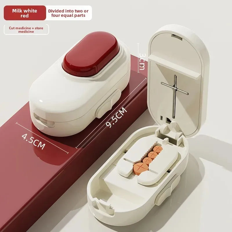 Portable Pill Cutter and Storage Box with Dustproof Lid