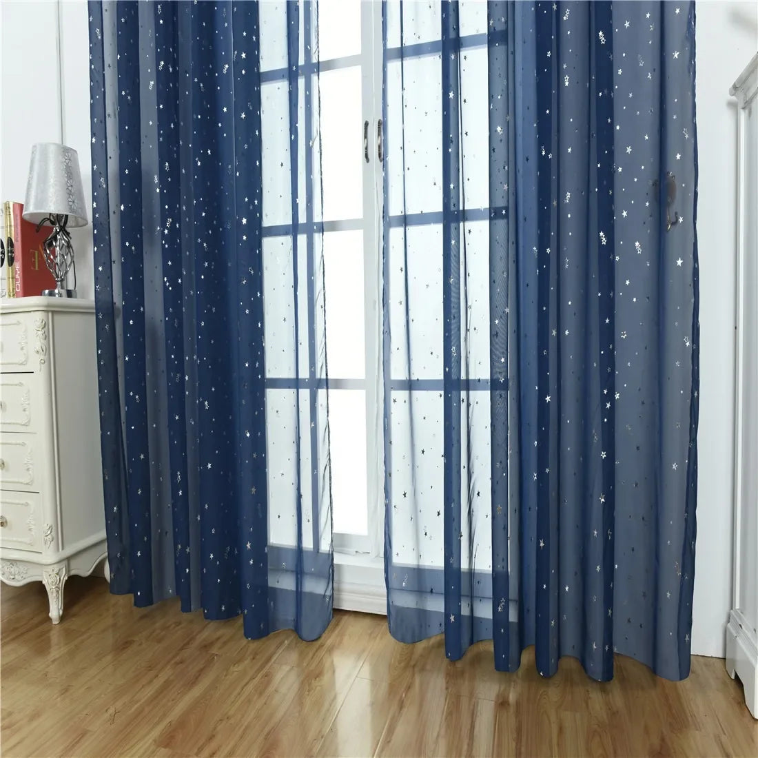 Silver Star Sheer Curtain with Hot Stamping Detail