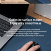 A hand is using a black mouse on a blue desk mat, highlighting silky smooth surface movement.