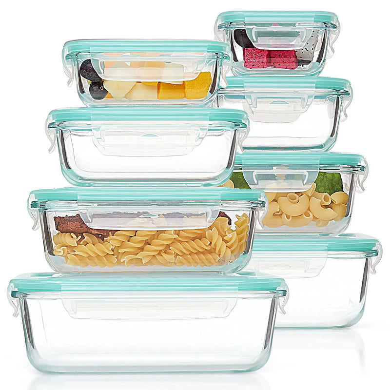 8-Piece Borosilicate Glass Food Storage Set with Leak-Proof Lids