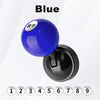 A blue billiard ball style car start button cover with a lucky number sticker on top.
