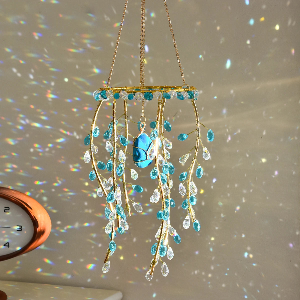Crystal Willow Suncatcher Wind Chime in Natural Stone Finish