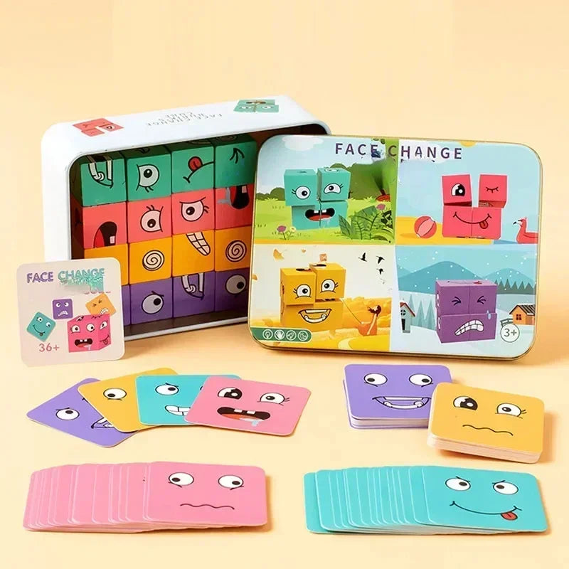 Wooden Face-Changing Cube Puzzle Game for Kids