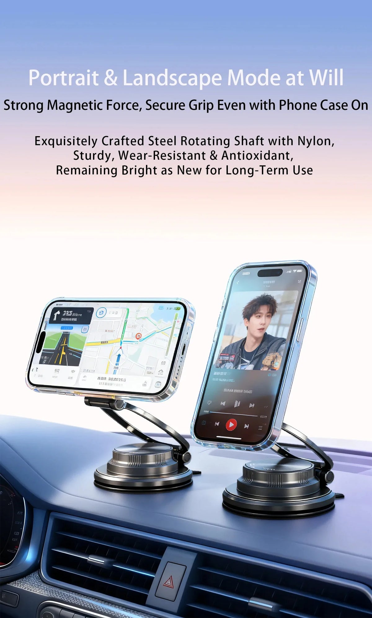 Magnetic Car Phone Holder with Vacuum Suction Mount