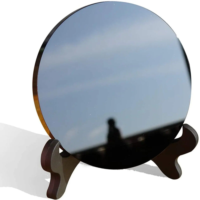 Natural Black Obsidian Scrying Mirror with Display Stand