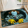 A durable machine washable door mat featuring a graphic of the Joker character from The Dark Knight.