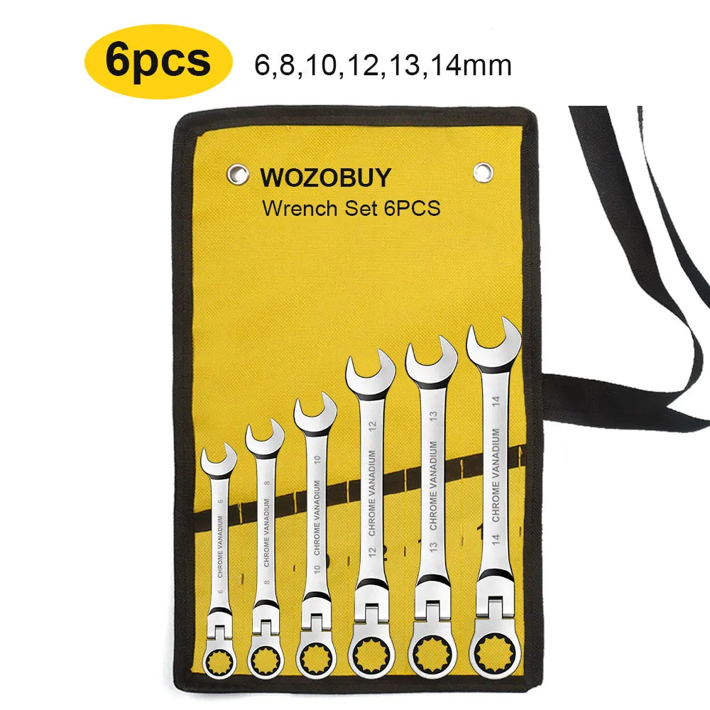 Metric Ratcheting Wrench Set with Flex-Head and Carry Bag