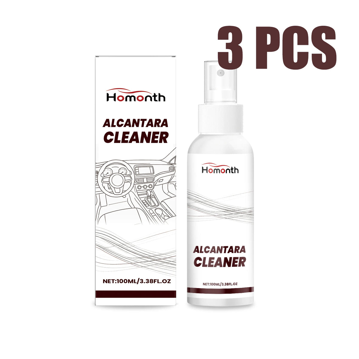 Three bottles of Homonth Alcantara Cleaner for car interior cleaning