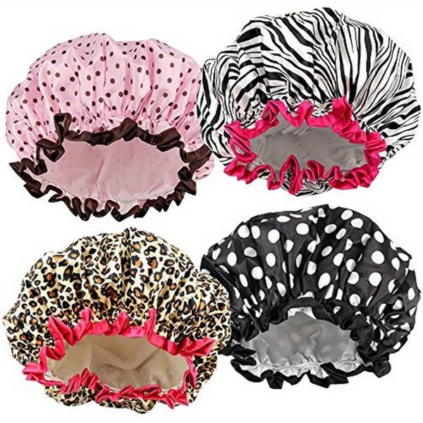 Leopard Print Double-Layer Shower Cap – Waterproof & Reusable