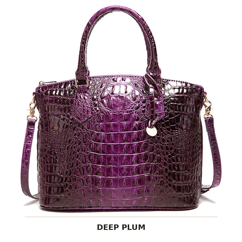 Vintage Croc-Embossed Structured Satchel Handbag