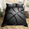 Black duvet cover set featuring a motivational basketball pattern on a white background