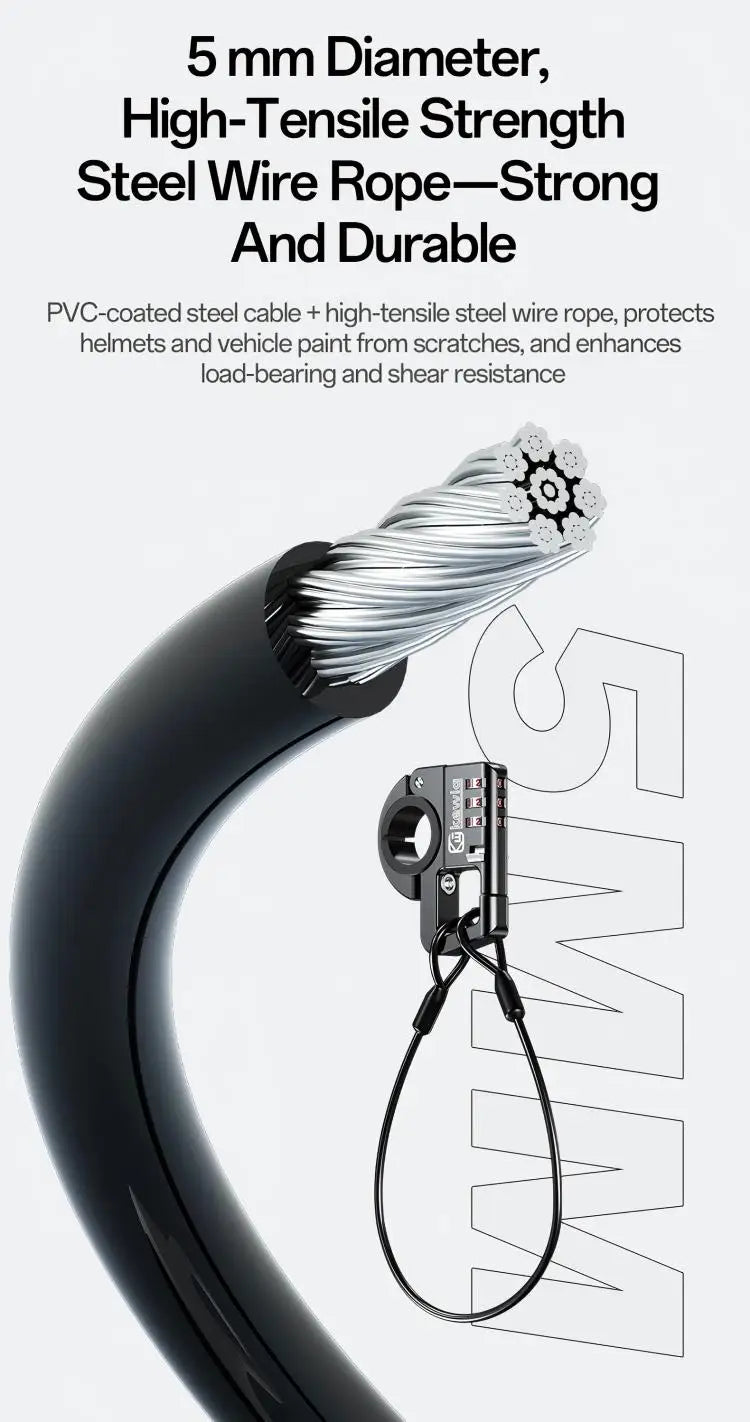 Secure 3-Digit Combination Helmet Lock with Anti-Cut Steel Cable