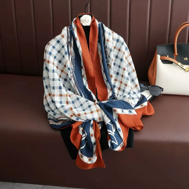 Large Color-Block Cotton-Linen Feel Scarf & Shawl