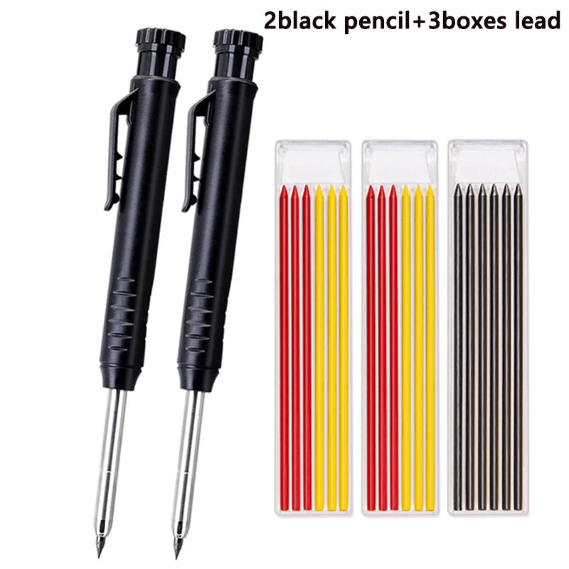 Heavy-Duty Carpenter Pencil Set with Extended Tip and Built-In Sharpener